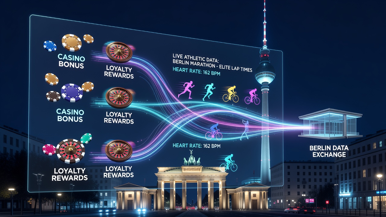 Digitale Zahlungsschnittstelle auf einem Smartphone während eines Berliner Nachtfestivals mit Sportdaten-Overlay
