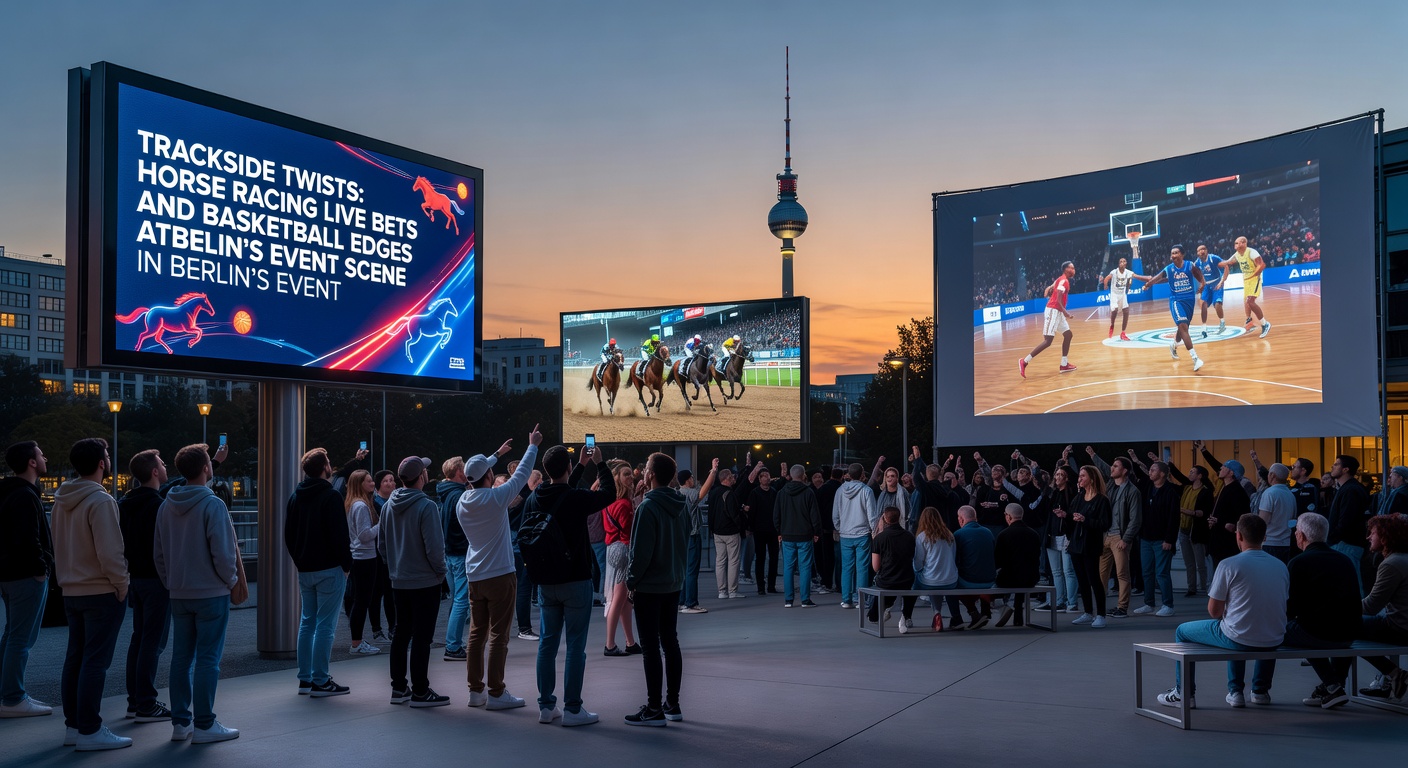 Basketball-Spiel der ALBA Berlin in der Mercedes-Benz Arena mit jubelnden Fans und Wett-Displays